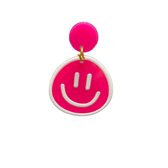 NWT / Pink Smiley Face Drop Earrings - Picture 4 of 4